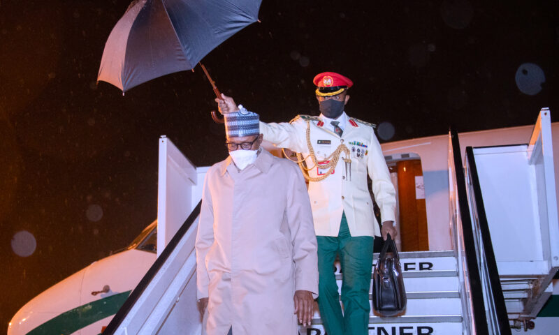 PRESIDENT BUHARI ARRIVES BRUSSELS, BELGIUM AHEAd OF THE EU-AFRICAN UNION SUMMIT. FEB 15TH 2022