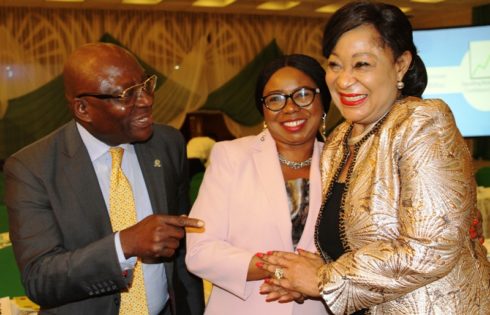 QUARTERLY BUSINESS,  2,2A,  L-R,  President, The Chartered Institute of Bankers of Nigeria, Dr Uche Olowu, Acting Director General, Securities and Exchange Commission, Ms Mary Uduk and Chairman, NEPAD Business Dr Nike Akande during the Presidential Quarterly Business Forum in Abuja yesterday 