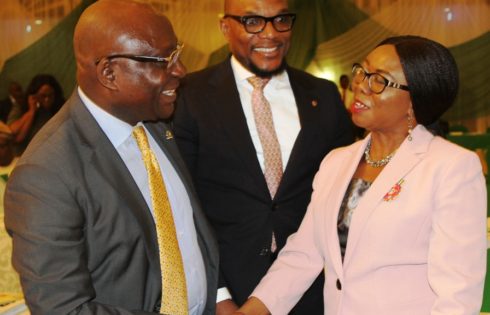 QUARTERLY BUSINESS,  4 L-R,  President, The Chartered Institute of Bakers of Nigeria, Dr Uche Olowu, Managing Director, Africa Prudential Plc Mr Obong Idiong and Acting Director General, Securities and Exchange Commission, Ms Mary Uduk during the Presidential Quarterly Business Forum in Abuja yesterday 