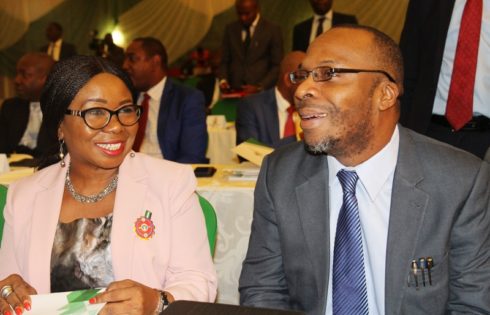 QUARTERLY BUSINESS, 7   L-R,  Acting Director General, Securities and Exchange Commission, Ms Mary Uduk with Statistician General of the Federation Dr Yemi Kale during the Presidential Quarterly Business Forum in Abuja yesterday 
