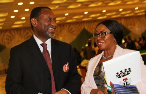 QUARTERLY BUSINESS, 8.9.   L-R, Minister of Budget and National Planning Sen Udoma Udo Udoma and Acting Director General, Securities and Exchange Commission, Ms Mary Uduk during the Presidential Quarterly Business Forum in Abuja yesterday